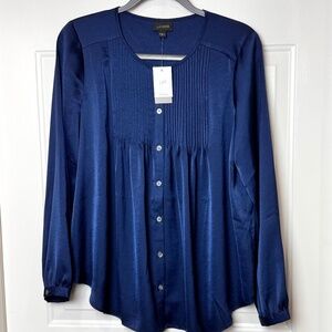 J. Jill Ladies Evening Blue Silk Long Sleeve Blouse, NWT Size Medium